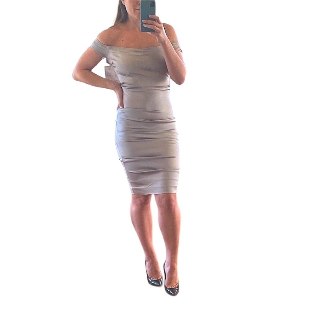 Jovani Off the Shoulder Dress Grey